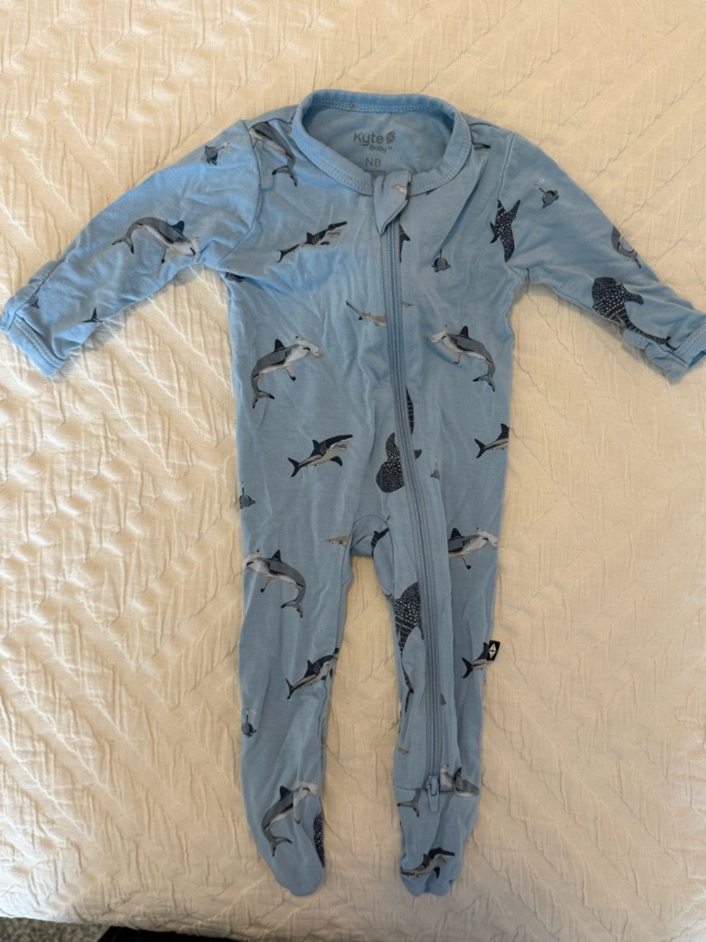 Kyte Baby Blue Shark-Print Footed One-Piece- Newborn Bamboo Baby Boy Sleeper